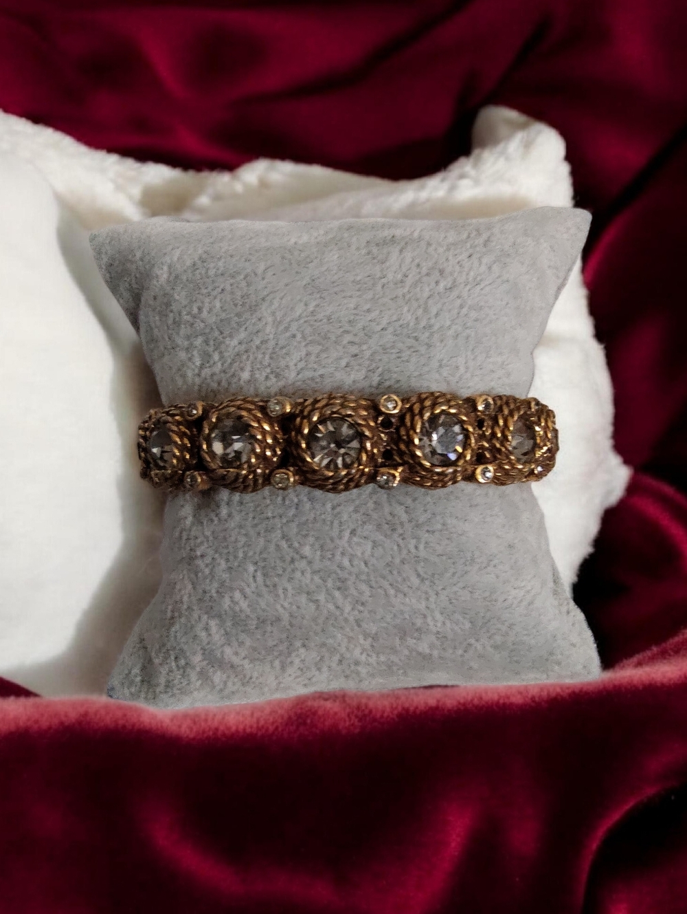 Vintage DeNicola Smoky Rhinestone Link Bracelet Gold Tone Signed